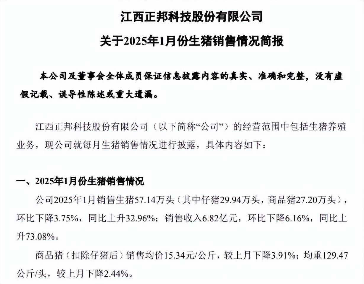 正邦科技：预计2025年整体生猪出栏量将超700万头