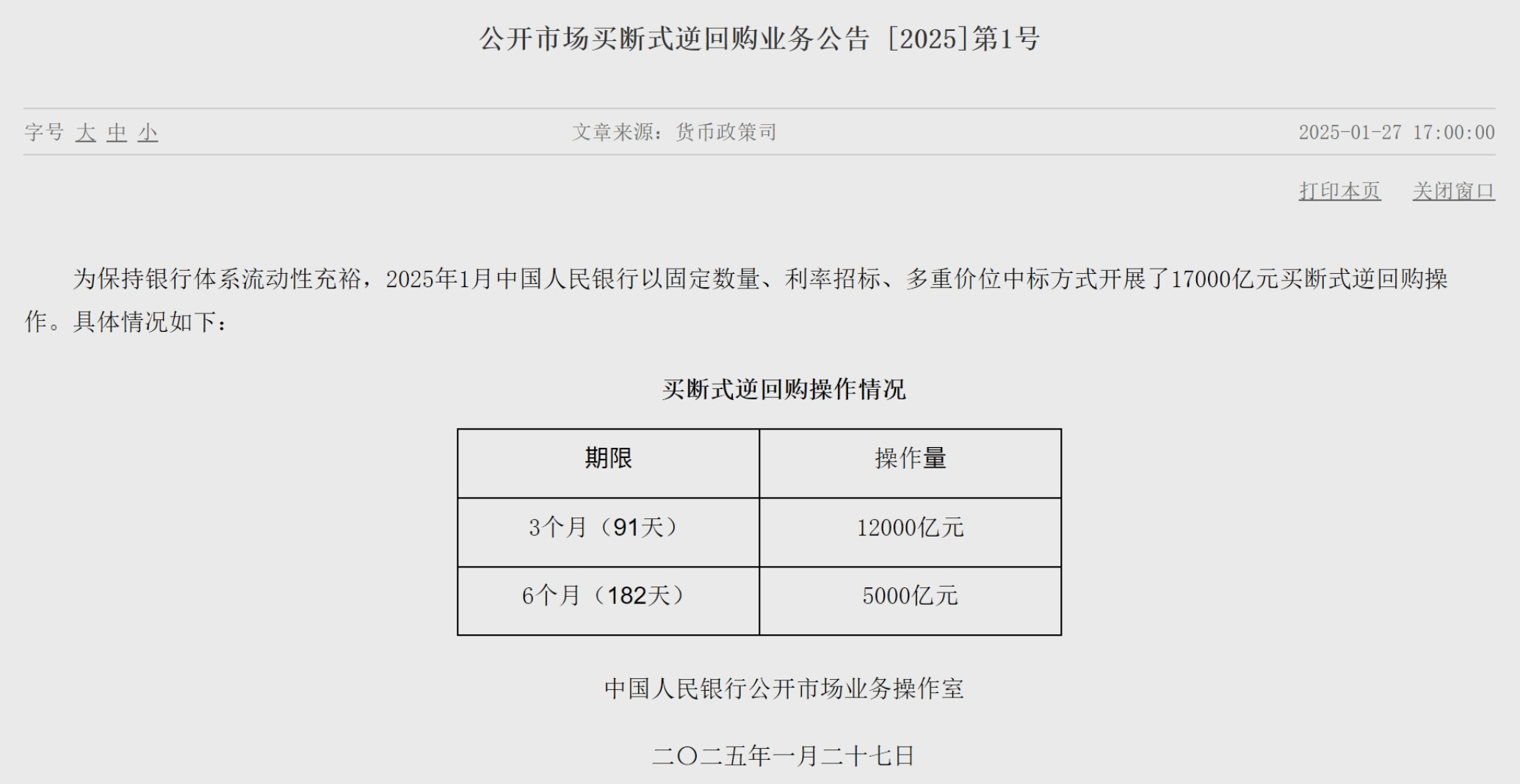 中国央行今日开展4065亿元7天逆回购操作