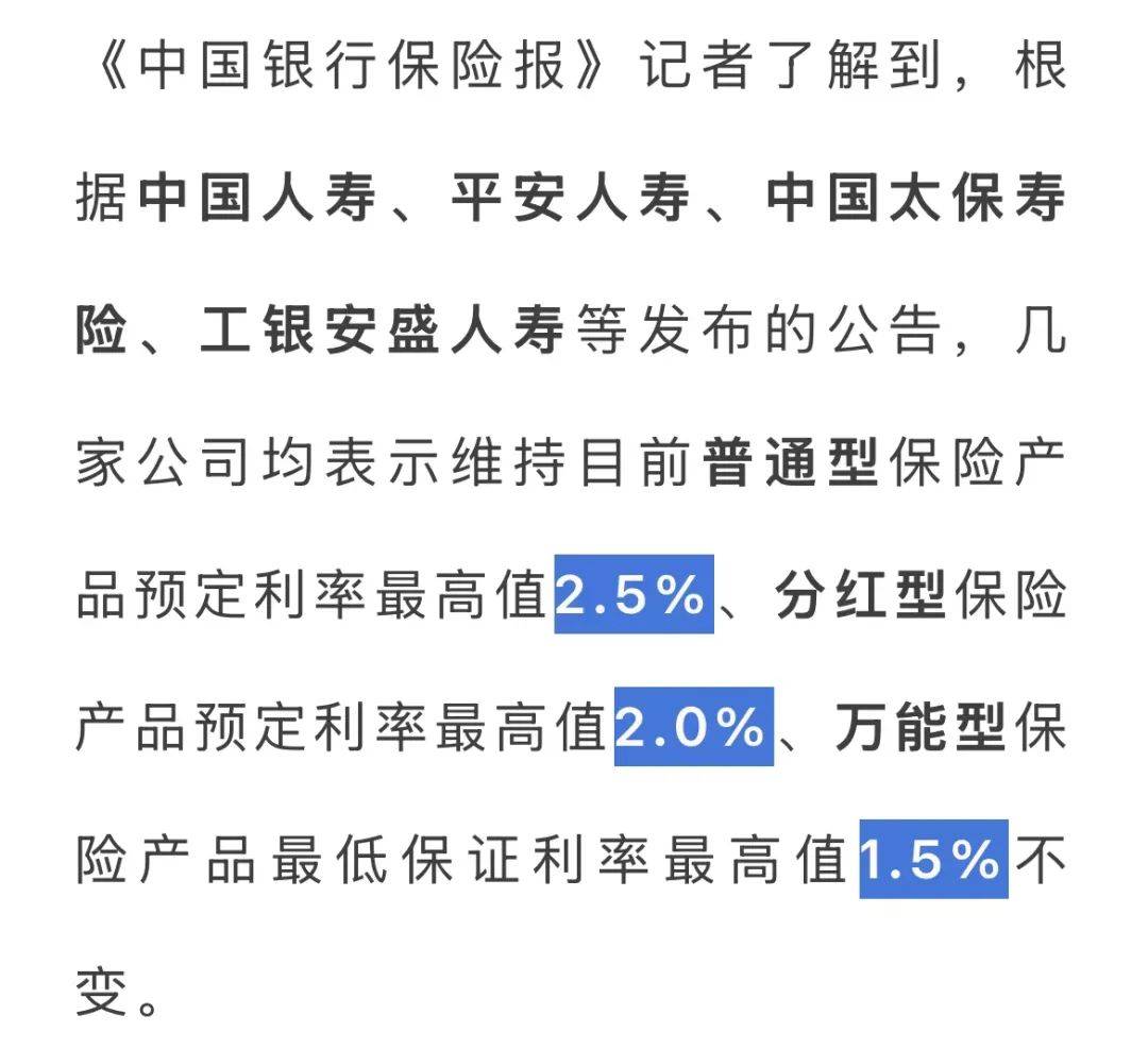 中国人寿、平安人寿：将调整新备案保险产品的预定利率最高值