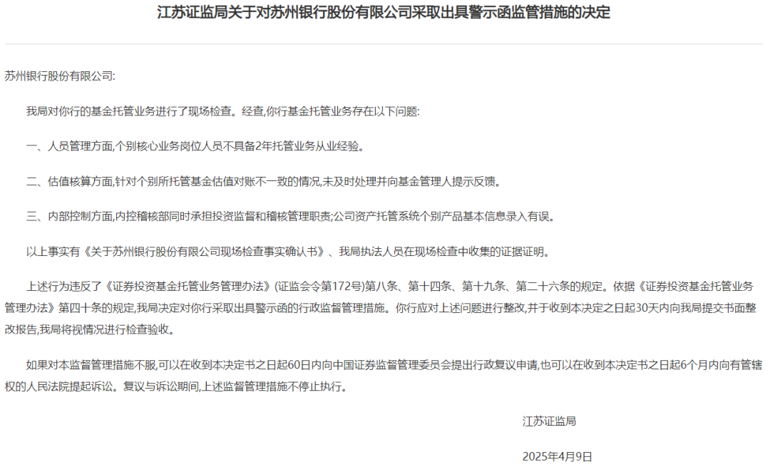 688496！收到江苏证监局警示函