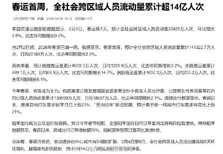 2月23日全社会跨区域人员流动量完成34759.4万人次